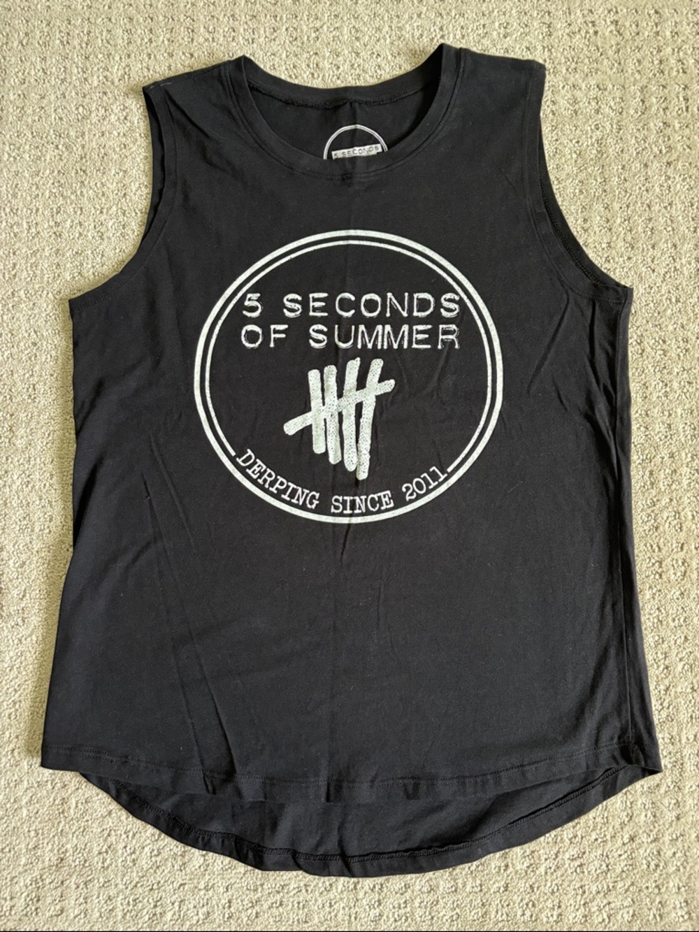 5 Seconds Of Summer Black Sleeveless Tee with White Band Logo Unisex Size Large